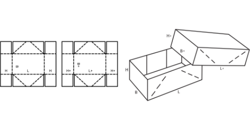 Krabice s vysokým víkem FEFCO 0304 Krabice s vysokým víkem FEFCO 0304