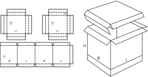 Třídílná krabice se dnem i víkem FEFCO 0325 Třídílná krabice se dnem i víkem FEFCO 0325