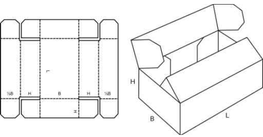 Krabice s klopovým víkem FEFCO 0416 Krabice s klopovým víkem FEFCO 0416